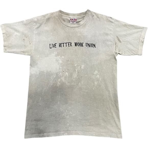 Live Better Work Union Labor Movement Y2K Vintage Art T-shirt - Picture 2 of 5